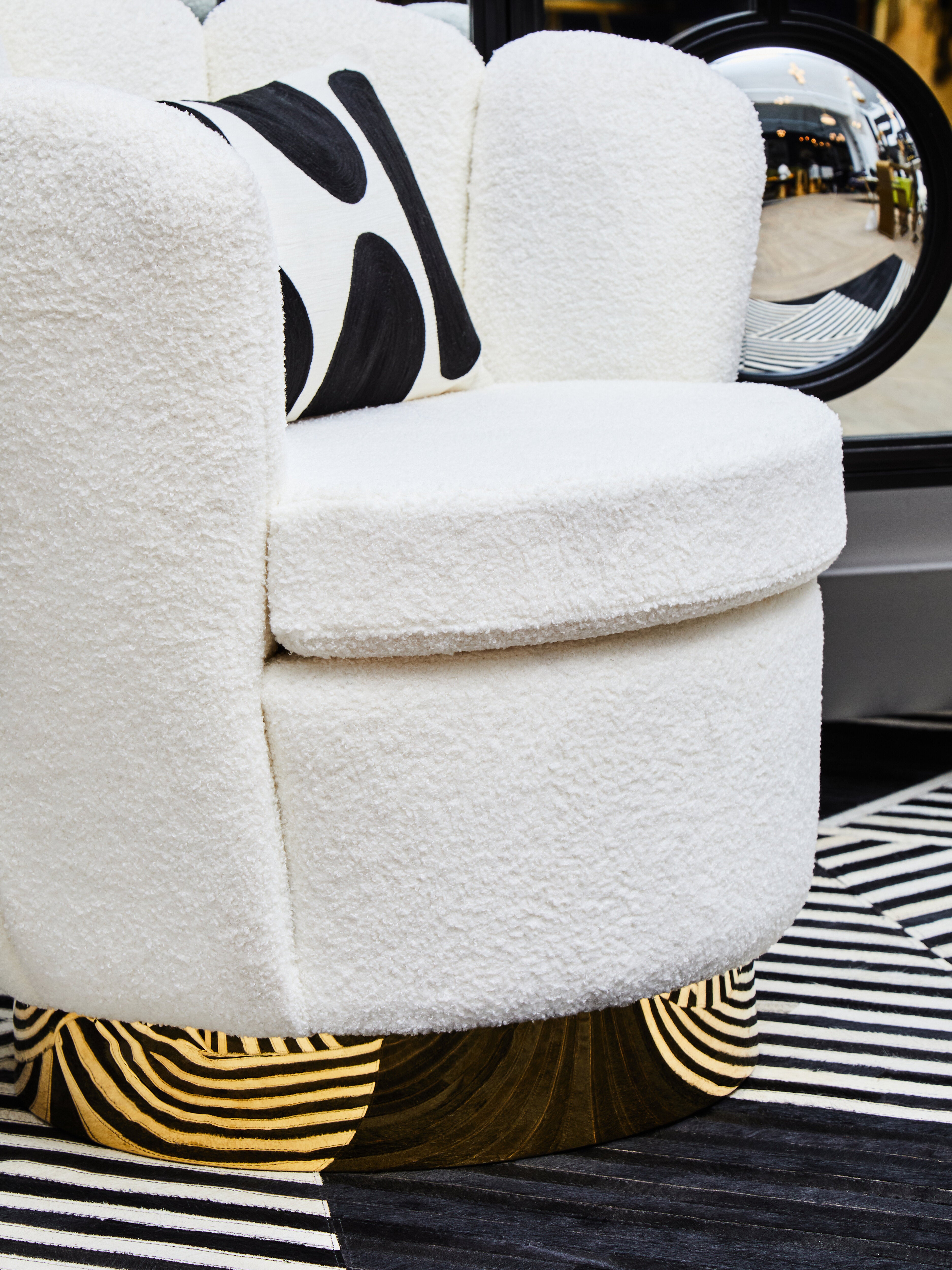 Alcoa Off White Velvet & Gold Shell Armchair